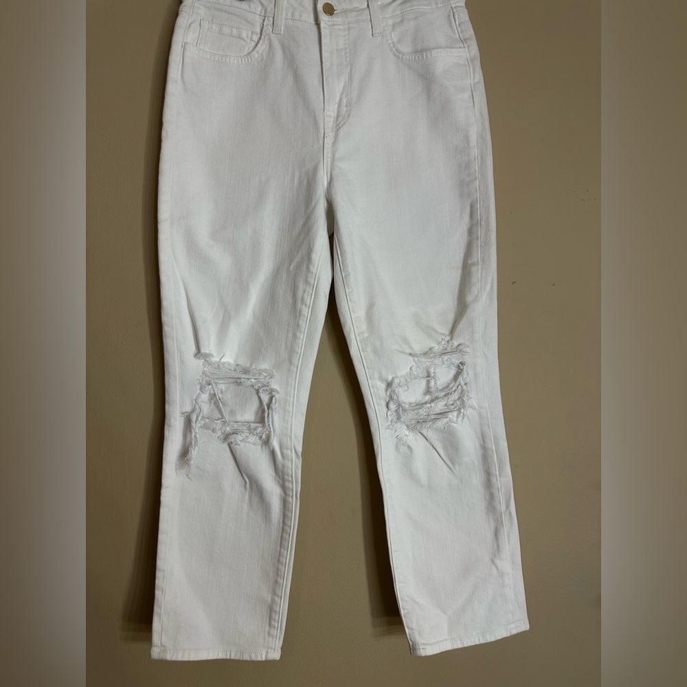 L’AGENCE Audrina High Rise Distressed Straight Jeans White 29 - Picture 2 of 8